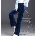 Golden Velvet Wide Legged Pants 2024 Spring and Autumn High Waist Hanging Good Casual Pants Blue Loose Straight Women's Pants6XL RT220