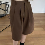 [LANMREM] Pleated Wool Shorts For Women High Waist Straight Office Lady Loose Clothing Korean Style 2025 Summer New 26D8692 RT220