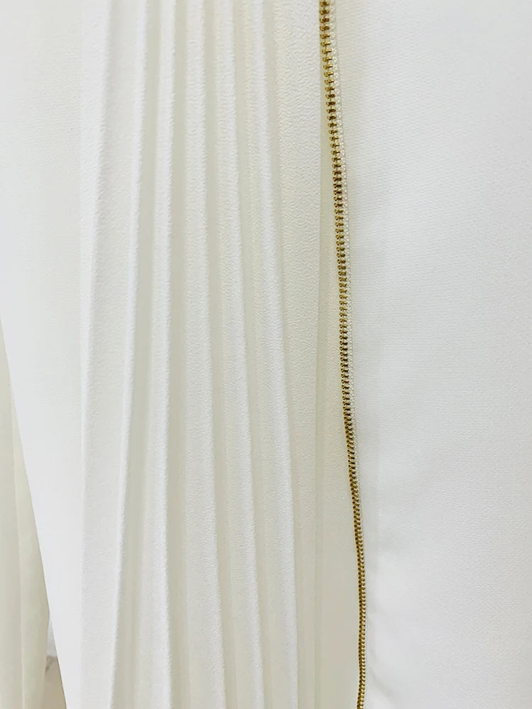 HIGH STREET Newest 2024 Designer Runway Suit Set Women's Lacing Belt Blazer Pleated Zip Pants Set 2pcs Set RT220