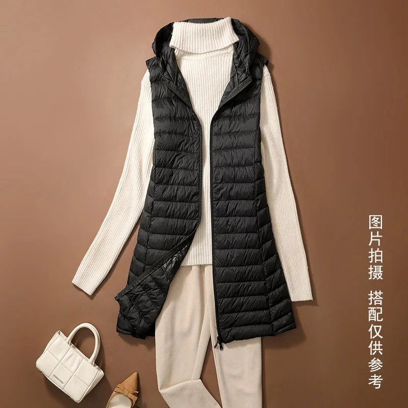 New Fashion Female Sleeveless Jacket Women Winter Light White Duck Down Jacket Slim Puffer Vest Portable Windproof Down Coat RT220