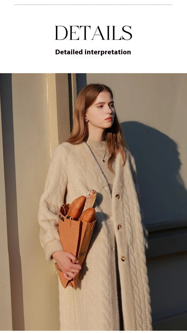 Women Fur Cardigan Thickened Long 2024Autumn Winter V-neck Jacket Female Loose Simple Leisure With Buttons Casual Faux Fur Coat RT220