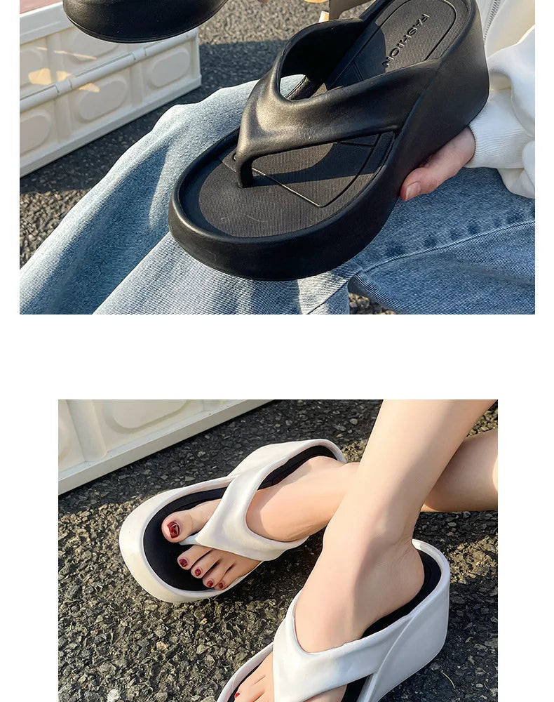 7CM Women's High Heeled Slippers Fashion Street Slides Outdoor Flip Flops Light EVA Comfortable Heightening Shoes RT220