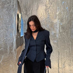 Trendix Elegant Blazer 2 Piece Sets Women V Neck Patchwork Scarf Lace Up Jackets Femme Bodycon Skirt And Commuting Blazers Suits RT220