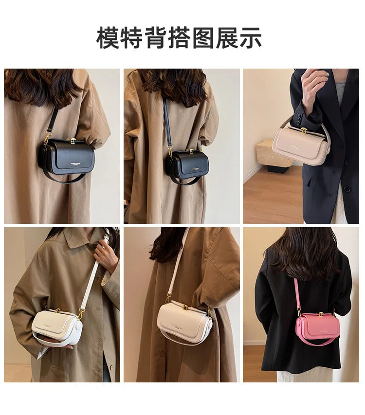 Classic Black Shoulder Bag Women's Versatile Retro Crossbody Square Bags 2024 New Large Capacity Textured Leather Flap Handbags RT220