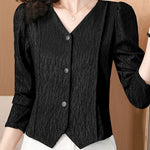 Fashion V-Neck Womens Shirts And Blouse 2025 Spring Autumn Simplicity Streetwear Tops Women Elegant Slim Casual Clothing Femme RT220