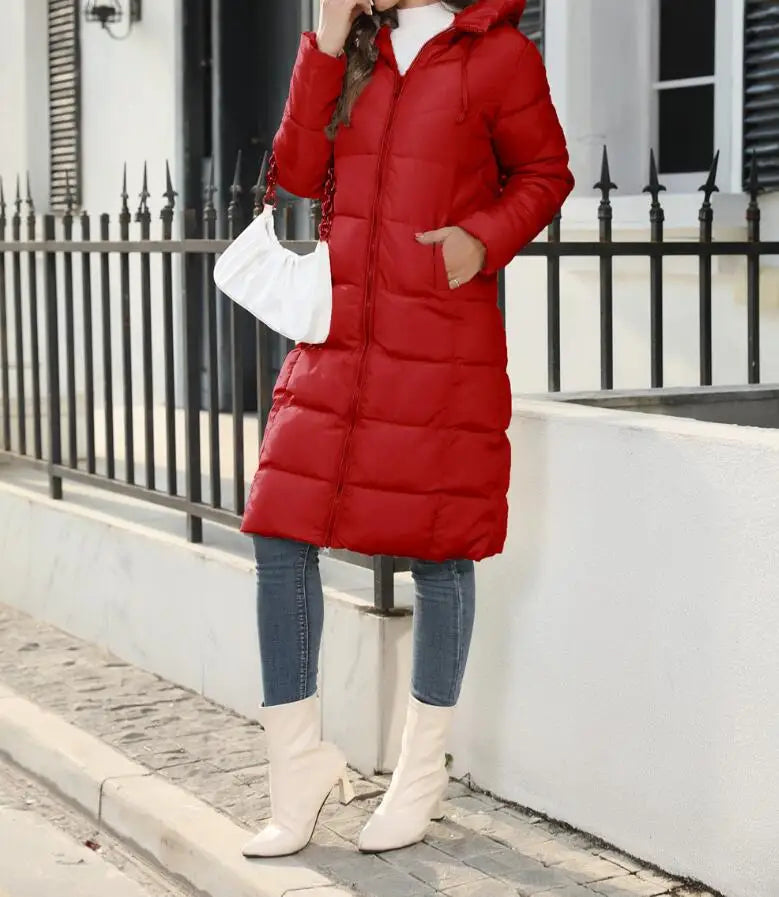 Winter New Hooded Mid Length Slim Fit Warm Long Sleeve Solid Color Jacket For Women,3 Colors RT220