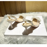 Summer Women Baotou Sandals 2024 New French Transparent Pointed Toe Crystal Stiletto Heel Sandals Pumps Zapatillas Mujer RT220