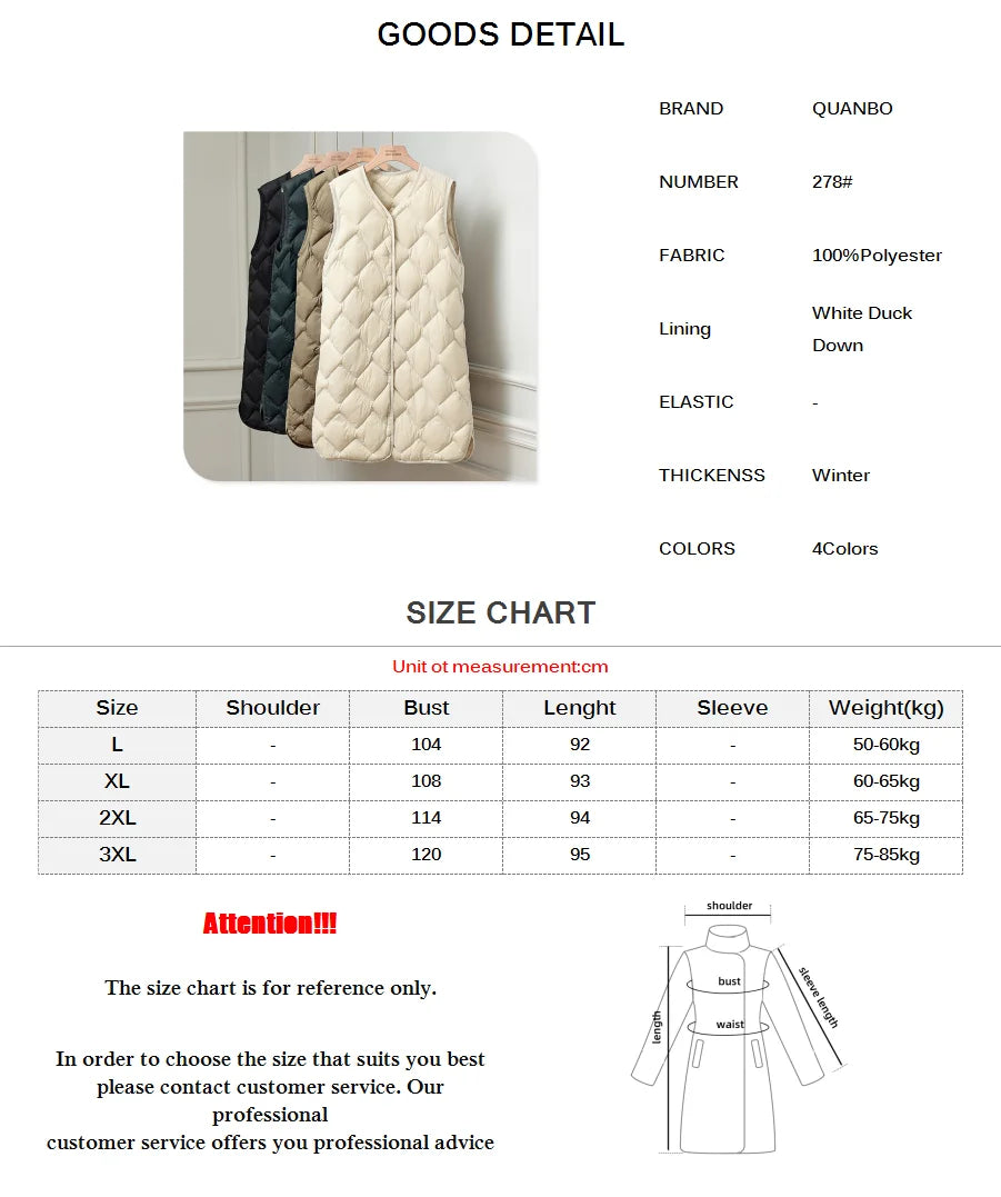 Women Sleeveless X-long Ultra Light Down Jackets 2024 New Arrivals Autumn Winter Korean Fashion V-neck Liner Vest Down Coats 3XL RT220