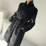 Faux Fur Coats Women Stand Collar Mid Length Long Coat Thick Maxi Warm Y2k Tops Open Stitch Elegant Autumn Winter Black Jackets RT220