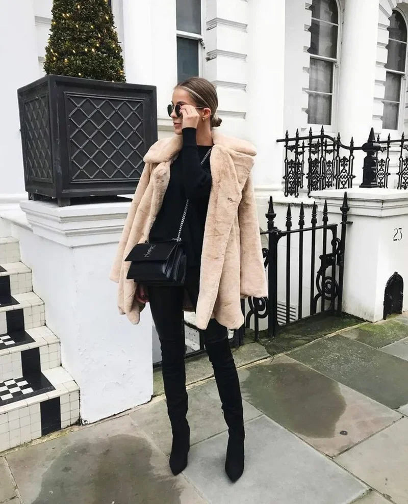 Thick Faux Fur Jacket Women Wine Red Autumn Winter Korean Maxi Coat Long Warm Luxury Fur Black Parkas Bontjas Furry Outerwear RT220