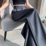 Seoulish Spring Summer Elegant Button Women's Wide Leg Pants 2025 New High Waist Solid Casual Loose Straight Trousers for Womens RT220