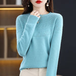 100% Merino Wool Knitted Sweater Autumn/Winter 2024 New Women's Round Neck Hollow Top 11 Color Pullover Versatile Coat NJR1107 RT220