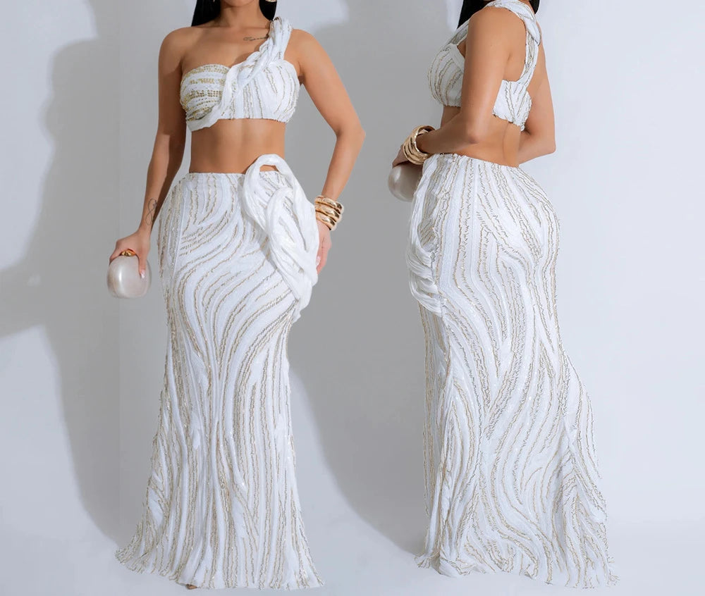 Sexy One-shoulder Long Summer Dress Sequin Birthday Holiday Elegant Party Evening Dresses Luxury Womens Prom Dresses XSY29 RT220