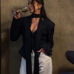 Trendix Elegant Blazer 2 Piece Sets Women V Neck Patchwork Scarf Lace Up Jackets Femme Bodycon Skirt And Commuting Blazers Suits RT220