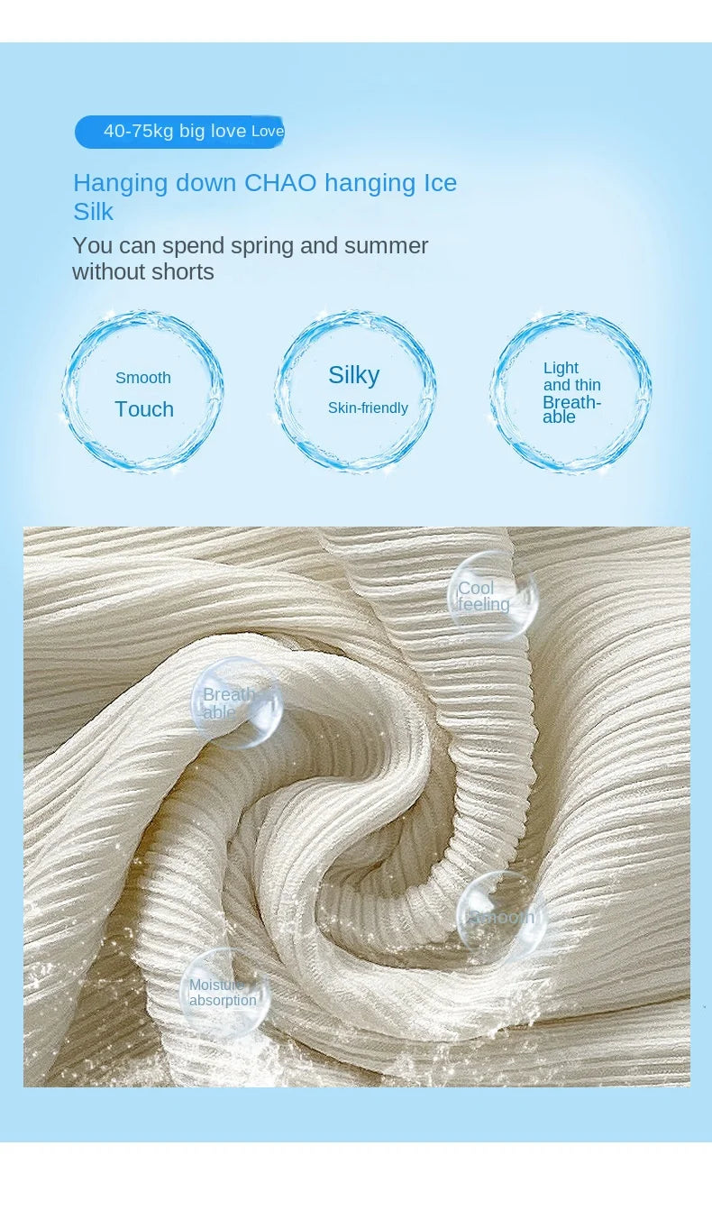 Thin Summer Wide-leg Pants Ice Filament Permeability Women Spring  Women Elastic Waist Stright Long Wide Leg Pants Casual Female RT220