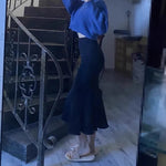 Rimocy High Waist Mermaid Denim Skirt Women Summer Trumpet Split Long Skirts Woman Korean Style Hip-Wrap Flare Middle Skirt RT220