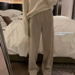 Women Pants Autumn Winter Thickening High Waisted Wool Wide Leg Pants Women Fashion Chevron Lengthening Leg Opening Floor Length RT220