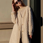 Women Fur Cardigan Thickened Long 2024Autumn Winter V-neck Jacket Female Loose Simple Leisure With Buttons Casual Faux Fur Coat RT220