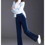 Golden Velvet Wide Legged Pants 2024 Spring and Autumn High Waist Hanging Good Casual Pants Blue Loose Straight Women's Pants6XL RT220