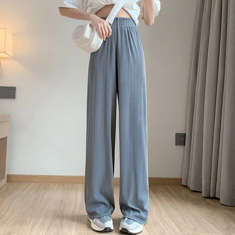 Thin Summer Wide-leg Pants Ice Filament Permeability Women Spring  Women Elastic Waist Stright Long Wide Leg Pants Casual Female RT220