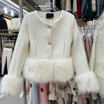 Autumn Winter Women's White Imitation Fox Fur Single Breasted Short Jacket New High-Quality Cotton/Non Cotton Wool Coats RT220