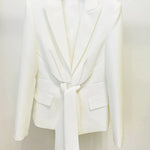 HIGH STREET Newest 2024 Designer Runway Suit Set Women's Lacing Belt Blazer Pleated Zip Pants Set 2pcs Set RT220