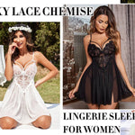 New Sexy Nightgown White Lace Babydoll Set Women's Romantic Sheer Floral Lingerie Flowy Skirt Chemise Mini Dress Hot Sale Nighty RT220
