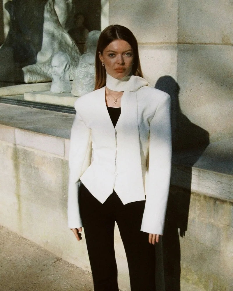 Trendix Elegant Blazer 2 Piece Sets Women V Neck Patchwork Scarf Lace Up Jackets Femme Bodycon Skirt And Commuting Blazers Suits RT220