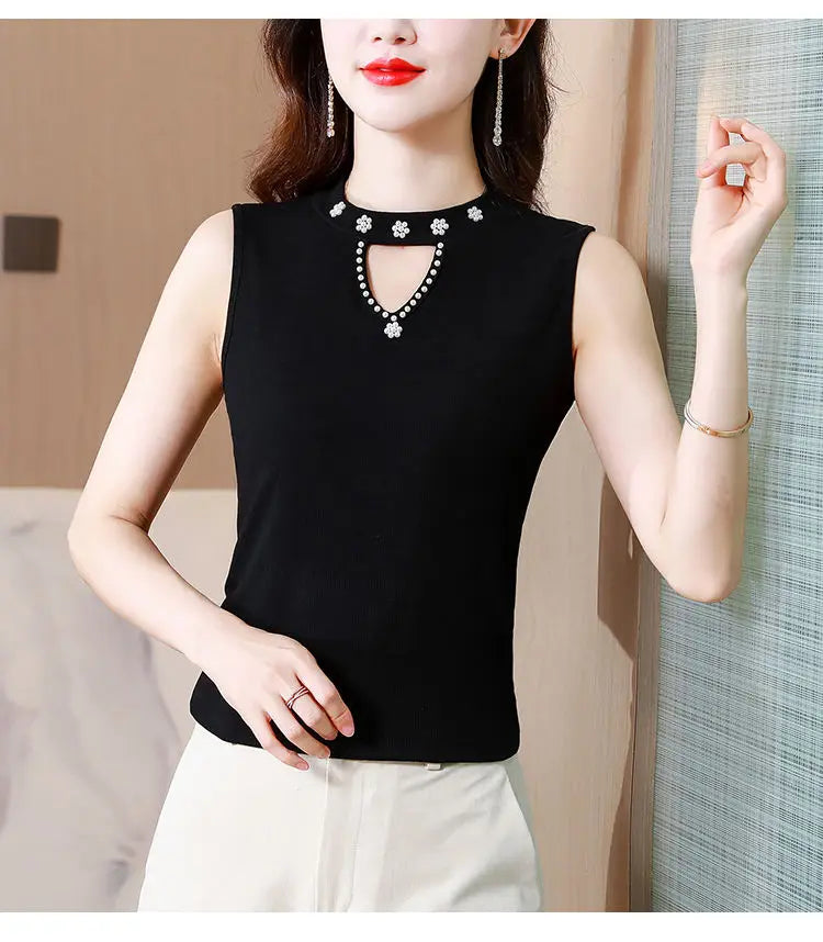 Women Spring New Fashion Sweet Pullovers Base Layers Candy Color Diamonds Hollow Out Knit Vest Slim Versatile Sleeveless Tops RT220