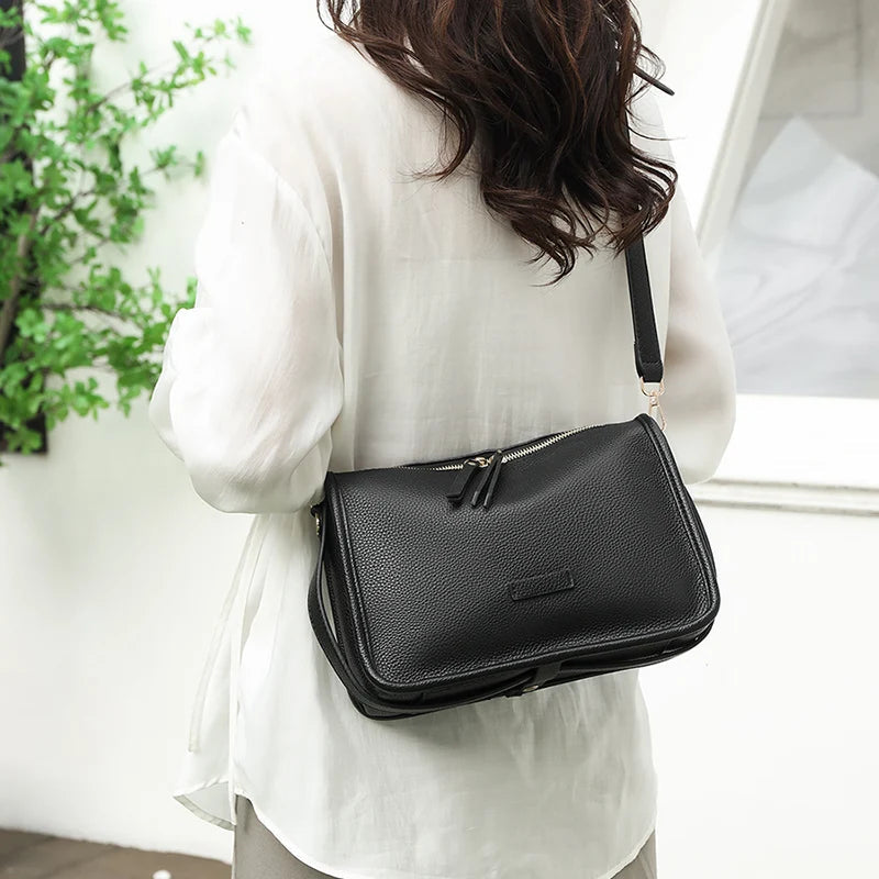 Soft Genuine Leather Messenger Bag Women Design Shoulder Crossbody Bag Purse Fashion Female High Quality Cow Leather Handbag New RT220