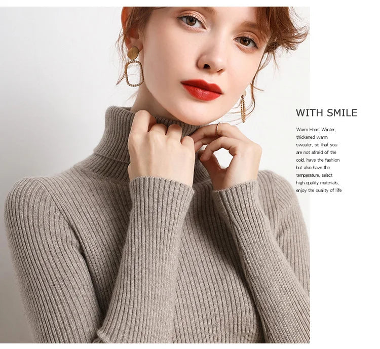 Women Fall Turtleneck Sweater Knitted Soft Pullovers Cashmere Jumpers Basic Soft Sweaters For Women 2025 Autumn Winter RT220