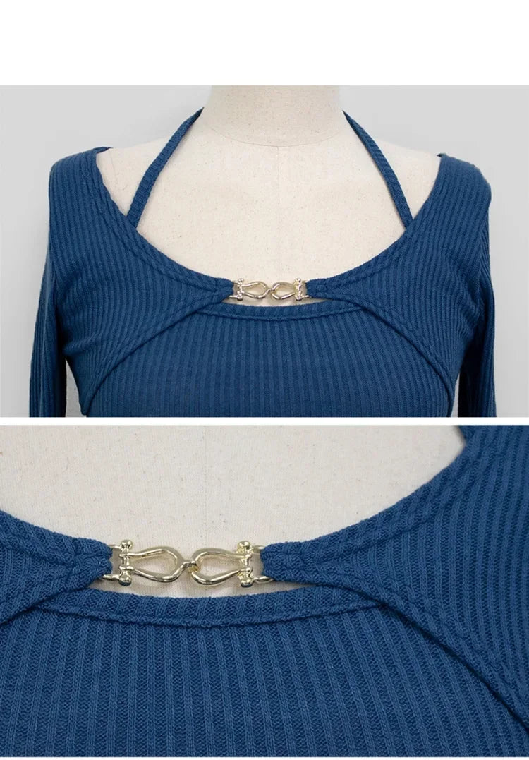 Sexy Tank Top Cropped Inner Strapless Long Sleeve Cover Up Outer Wear 2-piece Set Women's Summer Fashionable Suit RT220