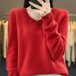 2024 New Womens Basic V-neck Pullover Sweater 100% Merino Wool Long Sleeve Cashmere Knitwear Autumn Winter Female Clothing Tops RT220