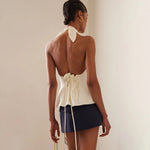 Women Summer Ruched Halter Camis Elegant Backless Tie Up Crop Tops 90s Vintage Coquette Tank Tops Vest Fashion Club Streetwear RT220