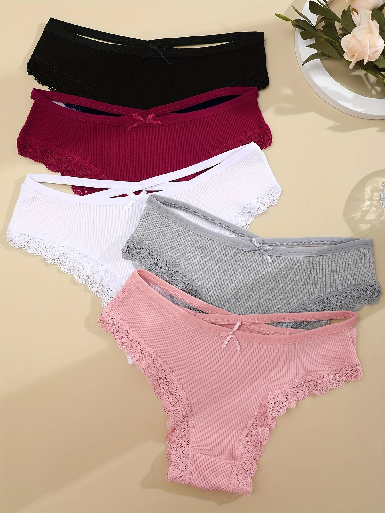 Women Cotton Panties 3PC Sexy Lace Brazilian Panties Cotton Low Rise Underwear for Female Bow Hollow Out Soft Intimates Lingerie RT220