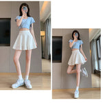 ITOOLIN Women Sweet Solid Color Preppy Skirts Casual Wide Leg High Waist Mini Skirts Women Harajuku Pleated A-line Skirts New RT220