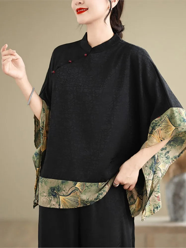 Oversized Summer Pullover T-Shirt Tops Women Print Patchwork Fashion Casual Loose Pleated Ladies Blouses Short Sleeve Woman Tops RT220