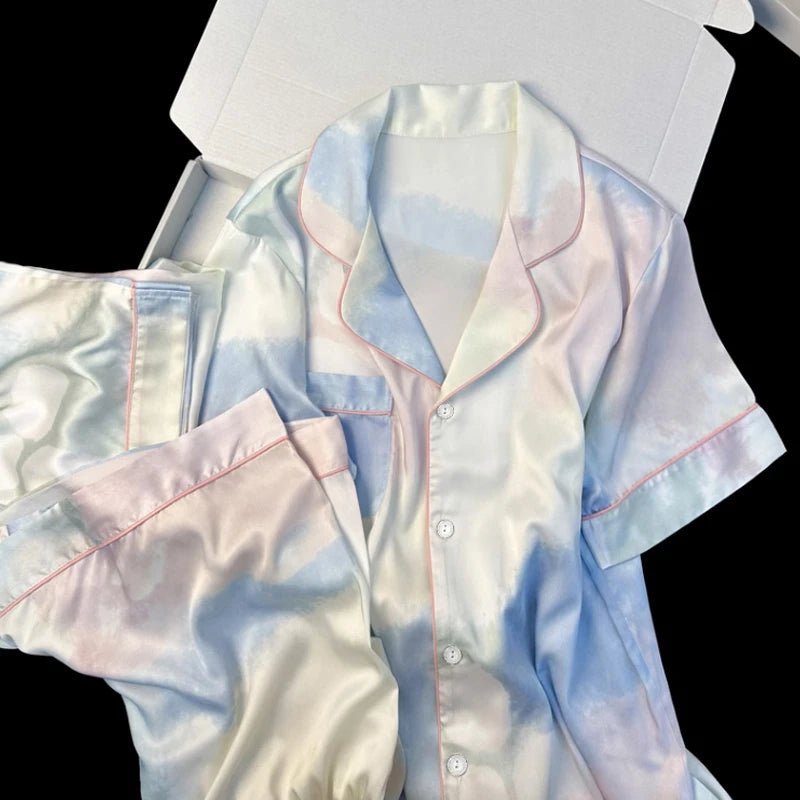 Honey Peach Print Lace Korean Ins Style Pajamas Women Y2k Three-piece Set Classy Sweet Cute Lady Lounge 2024 New Spring Homewear RT220