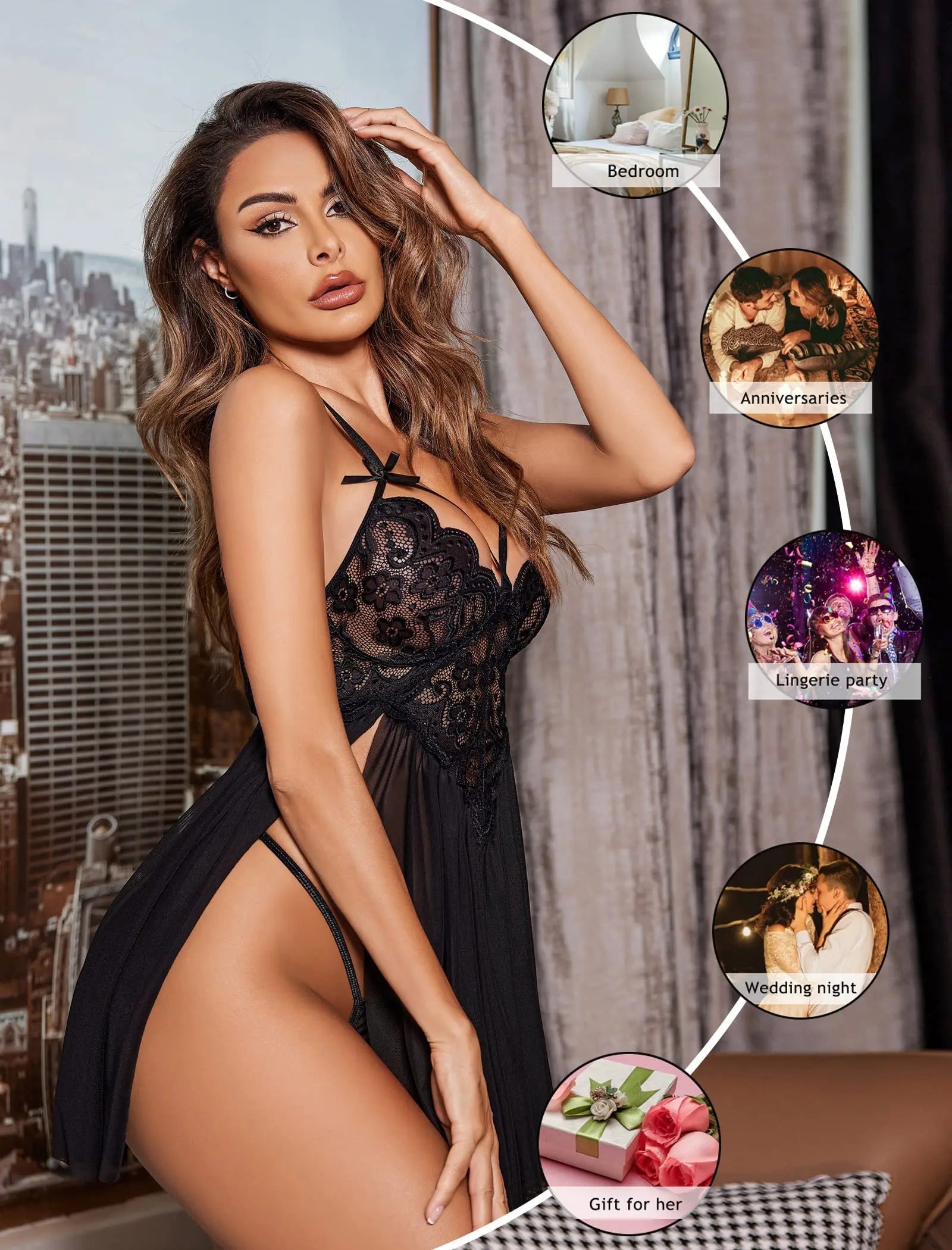 New Sexy Nightgown White Lace Babydoll Set Women's Romantic Sheer Floral Lingerie Flowy Skirt Chemise Mini Dress Hot Sale Nighty RT220