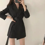 New 2025 Spring Summer Mid-length Small Thin Suit Vintage Belt Korean Fashion Casual Temperament Blazers for Women Clothing RT220