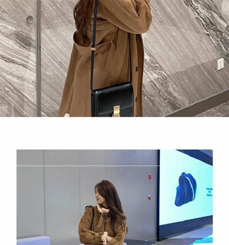 2024 Autumn Winter New Medium Long Double-breasted Lambswool Suede Woolen Coat Women Add Velvet Padded Warm Fur One Woolen Coats RT220