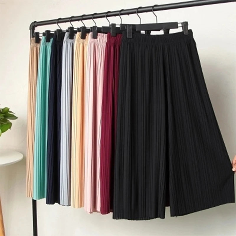 Wide leg pants pleated chiffon high waisted loose skirt pants with large hem and drape feeling, large size random linen spring/s RT220