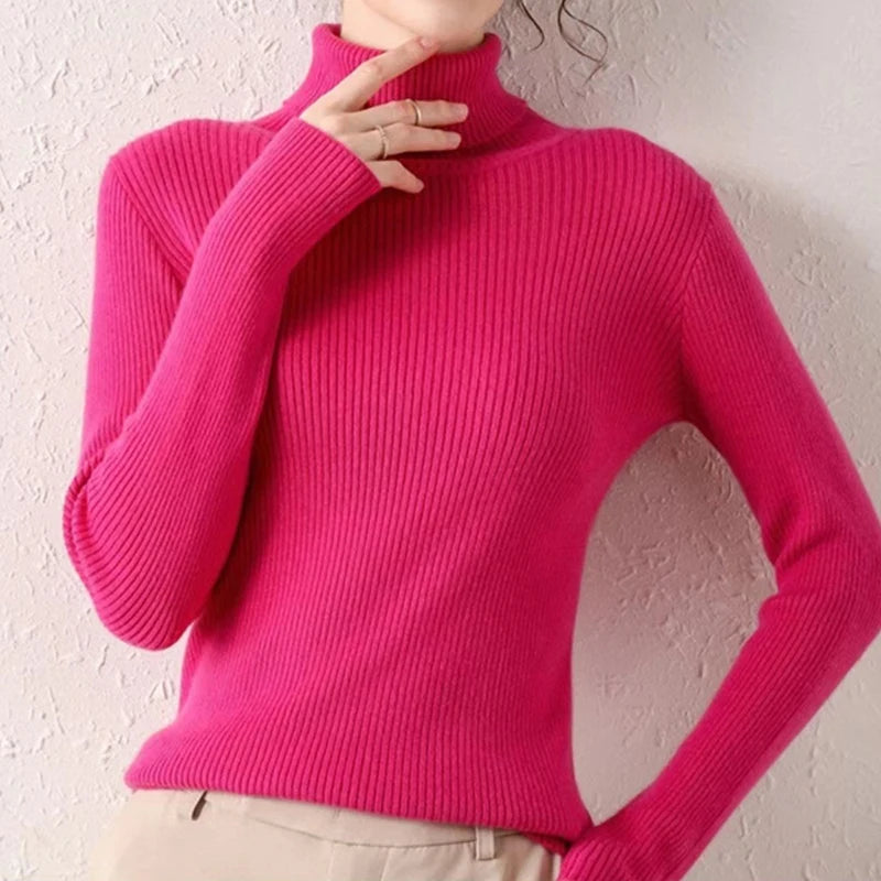 Women Fall Turtleneck Sweater Knitted Soft Pullovers Cashmere Jumpers Basic Soft Sweaters For Women 2025 Autumn Winter RT220