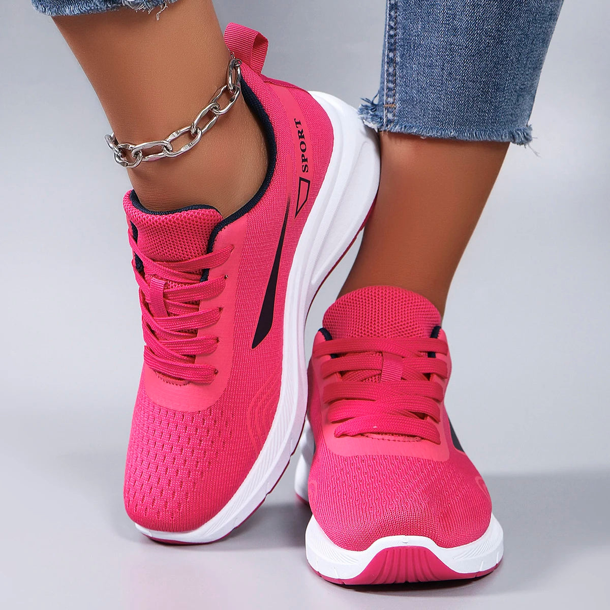 Spring new women's sports shoes, fashionable, breathable, lightweight, non-slip, wear-resistant, casual sports shoes, flat shoes RT220