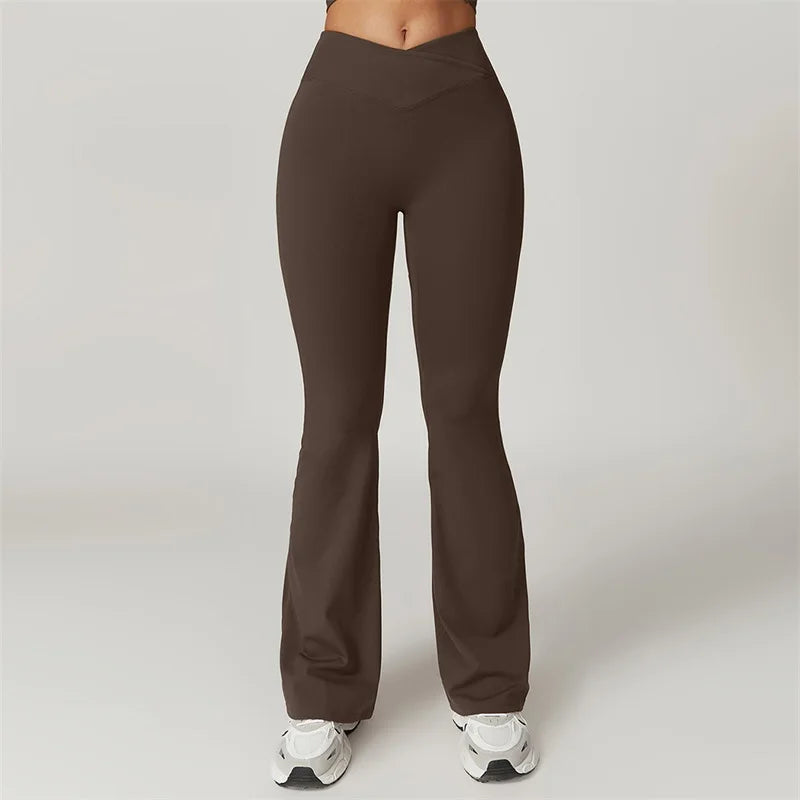 Sexy Flared Leggings Women's Running Pants Scrunch Butt Trousers Cross Waist Sports Tights Woman Skin-Friendly Workout Leggin RT220