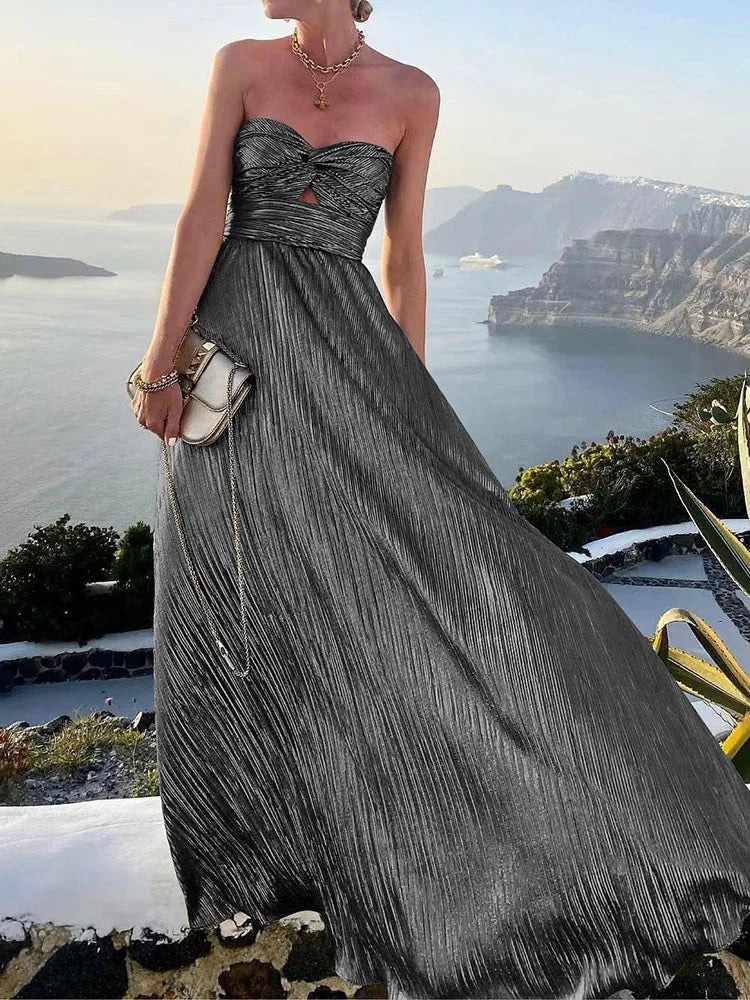 Sleeveless Chest Wrapping Dress Summer Women Sexy Hollow Out Solid Strapless Ladies Maxi Party Dress Fashion Streetwear Vestidos RT220