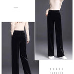 Golden Velvet Wide Legged Pants 2024 Spring and Autumn High Waist Hanging Good Casual Pants Blue Loose Straight Women's Pants6XL RT220