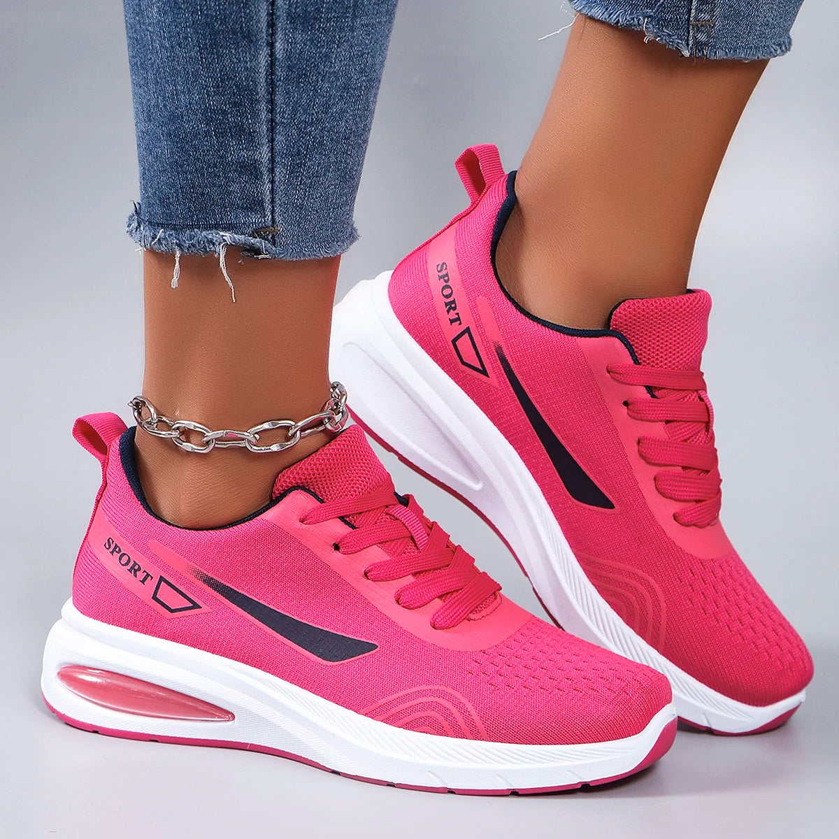 Spring new women's sports shoes, fashionable, breathable, lightweight, non-slip, wear-resistant, casual sports shoes, flat shoes RT220