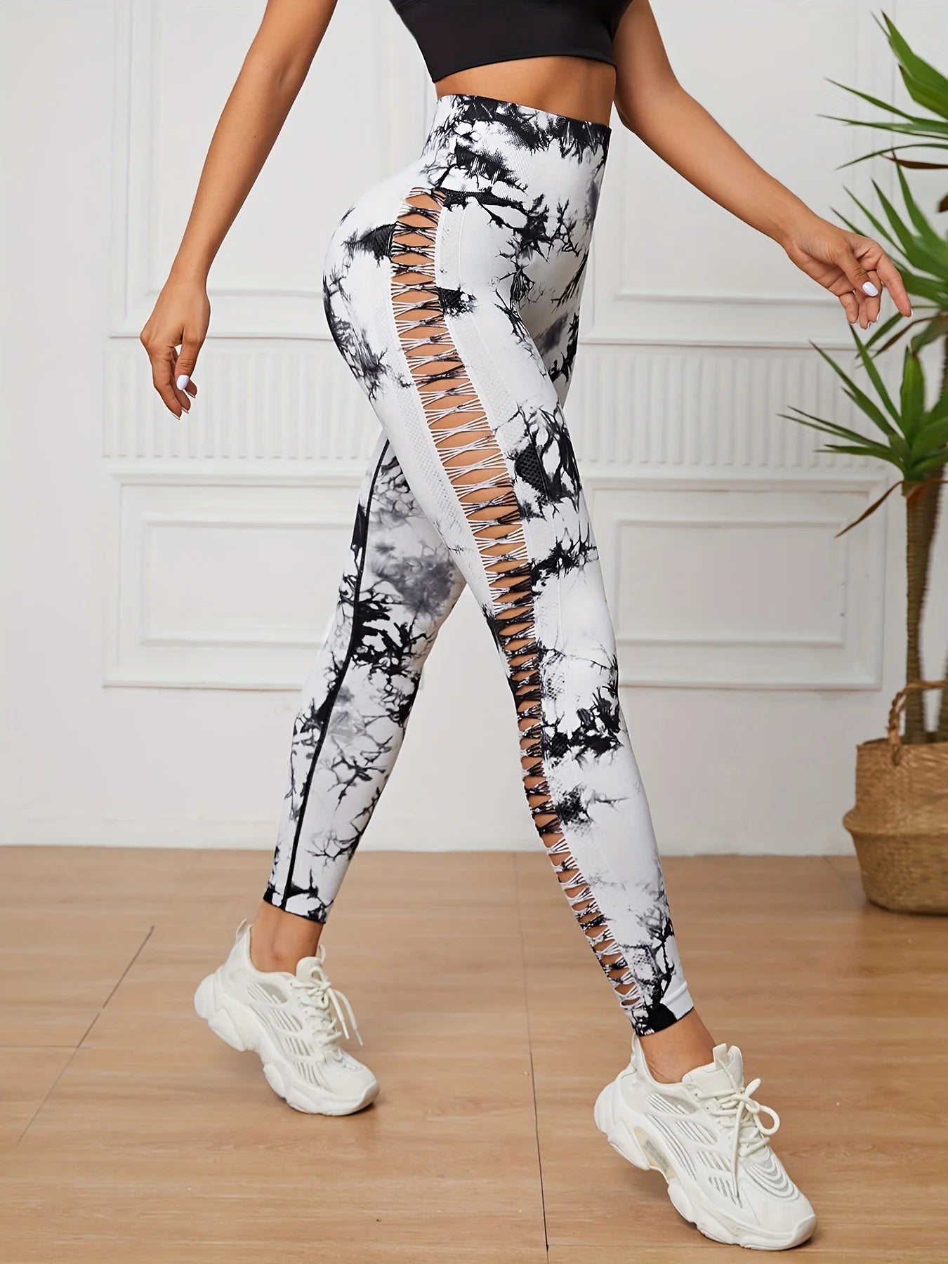 Women Seamless Tie Dye Hollow out Sports Pant Yoga Gym High Waist Workout Leggings Stretchy Women's Activewear RT220