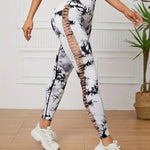 Women Seamless Tie Dye Hollow out Sports Pant Yoga Gym High Waist Workout Leggings Stretchy Women's Activewear RT220